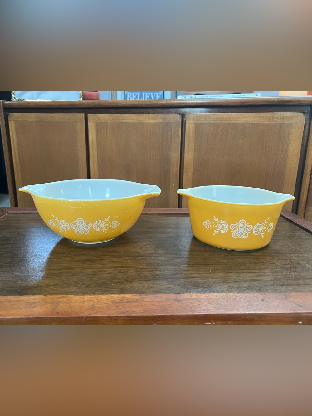 Vintage Pair of Pyrex Butterfly Gold Dishes - #442 & #473